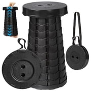 REDCAMP Upgraded Collapsible Stool, Portable Folding Stool with 500 lb Load Capacity, Telescopic Seat for Camping, Fishing, Hiking, BBQ, Black