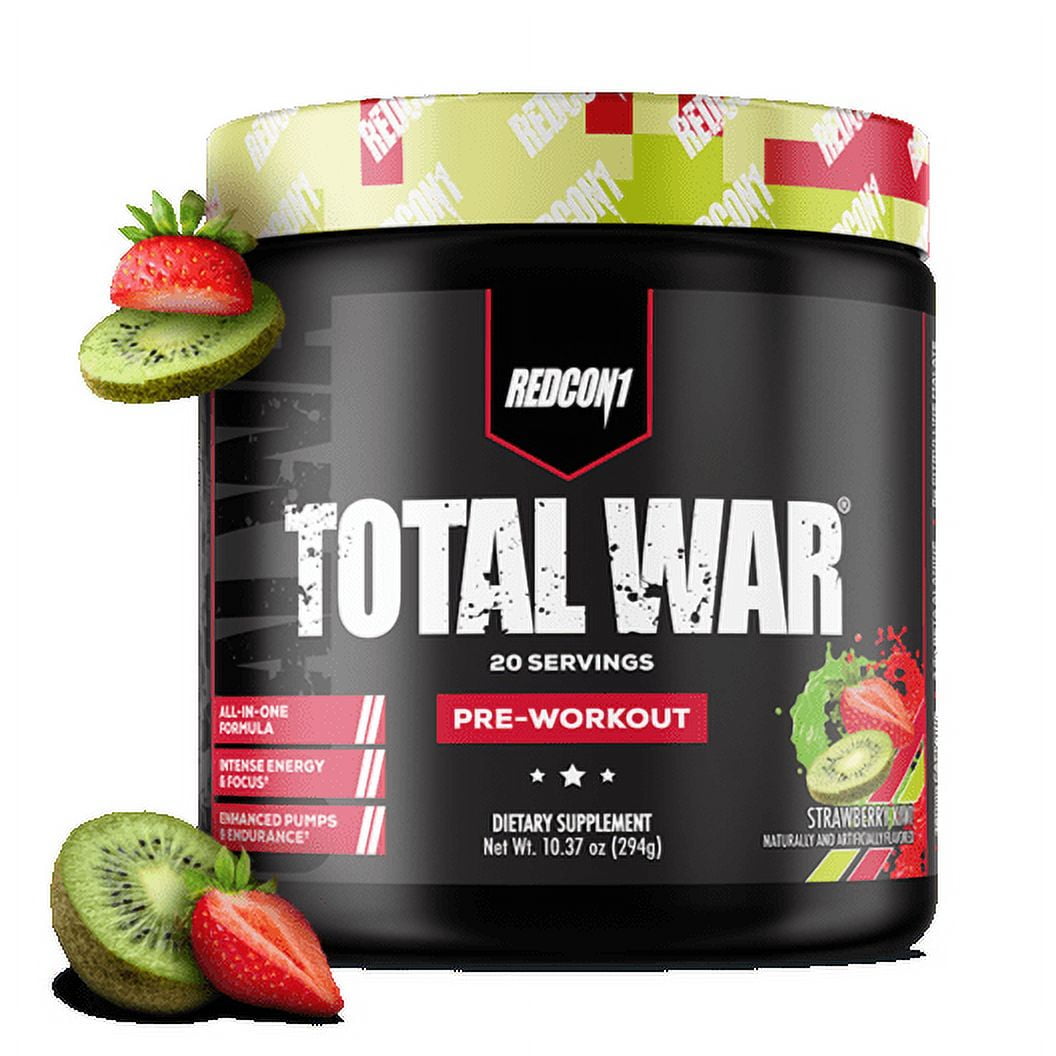 REDCON1 Total War Pre-Workout Powder Beta-Alanine & Citrulline Malate, Strawberry Kiwi, 20 Servings