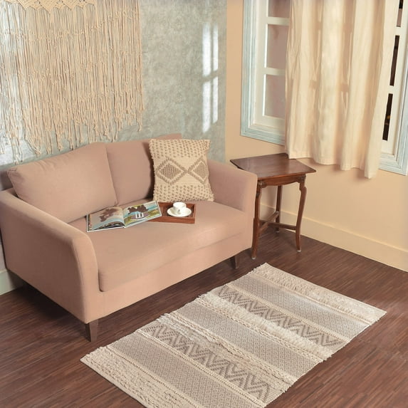 REDEARTH Area Rug - Hand Woven Exquisite 100% Cotton Artisan Made Area Rug, Reverisble, Eco Friendly, Boho, Rustic; (3'x5'; Taupe)