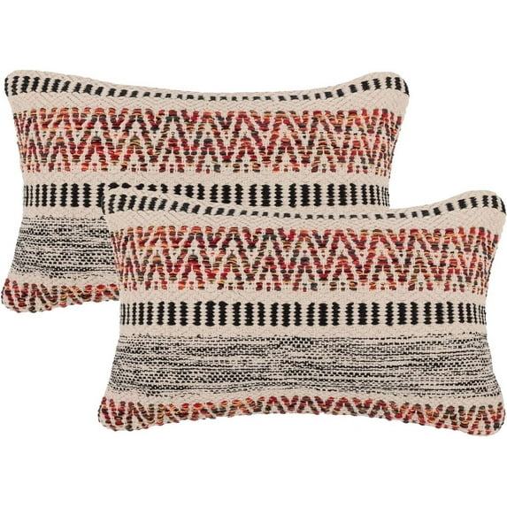 · REDEARTH · Boho Textured Throw Pillow Cushion Covers - Lumbar Woven Tufted Decorative Farmhouse Cases Set for Couch, Sofa, Bed, Chair, Dining, Patio, Outdoor; 100% Cotton (12"x20", Multi) Pack of 2