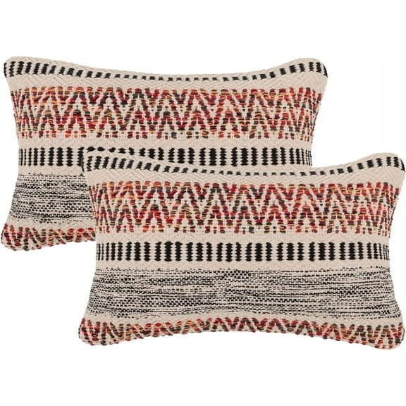 · REDEARTH · Boho Textured Throw Pillow Cushion Covers - Lumbar Woven Tufted Decorative Farmhouse Cases Set for Couch, Sofa, Bed, Chair, Dining, Patio, Outdoor; 100% Cotton (12"x20", Multi) Pack of 2