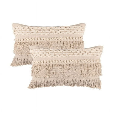 REDEARTH · Boho Textured Throw Pillow Cushion Covers- Lumbar Woven Tufted Decorative Farmhouse Cases Set for Couch, Sofa, Bed, Chair, Dining, Patio, Outdoor; 100% Cotton (12"x20", Natural) Pack of 2