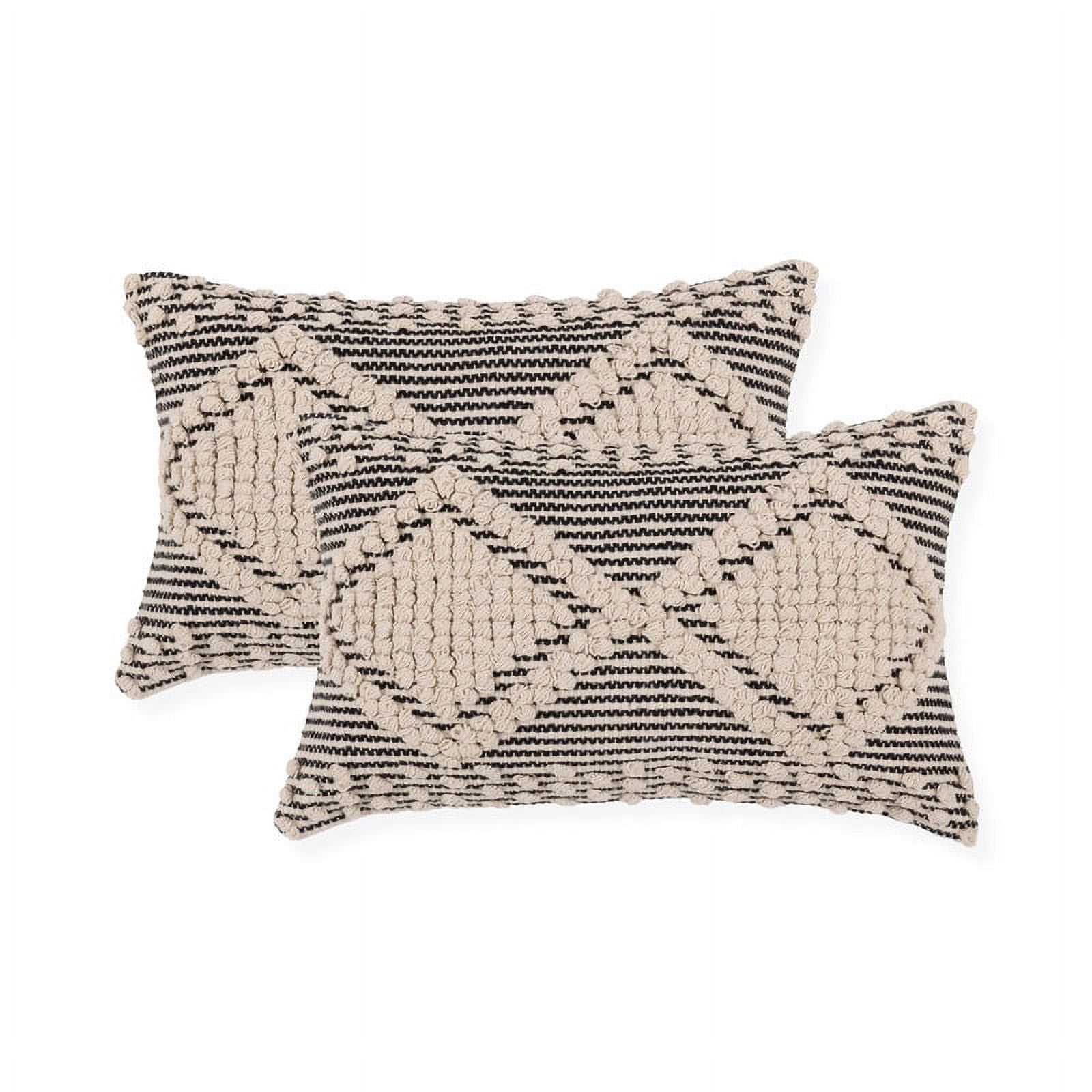 · REDEARTH · Boho Textured Throw Pillow Cushion Covers- Lumbar Woven Tufted Decorative Farmhouse Cases Set for Couch, Sofa, Bed, Chair, Dining, Patio, Outdoor; 100% Cotton (12"x20", Gray) Pack of 2