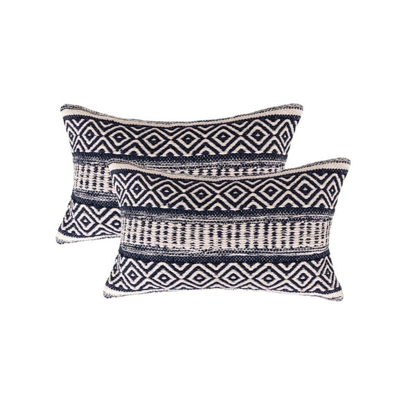 REDEARTH · Boho Textured Throw Pillow Cushion Covers - Lumbar Woven Tufted Decorative Farmhouse Cases Set for Couch, Sofa, Bed, Chair, Dining, Patio, Outdoor; 100% Cotton (12"x20", Indigo) Pack of 2