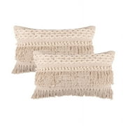 REDEARTH   Boho Textured Throw Pillow Cushion Covers- Lumbar Woven Tufted Decorative Farmhouse Cases Set for Couch, Sofa, Bed, Chair, Dining, Patio, Outdoor; 100% Cotton 12"x20", Natural Pack of 2