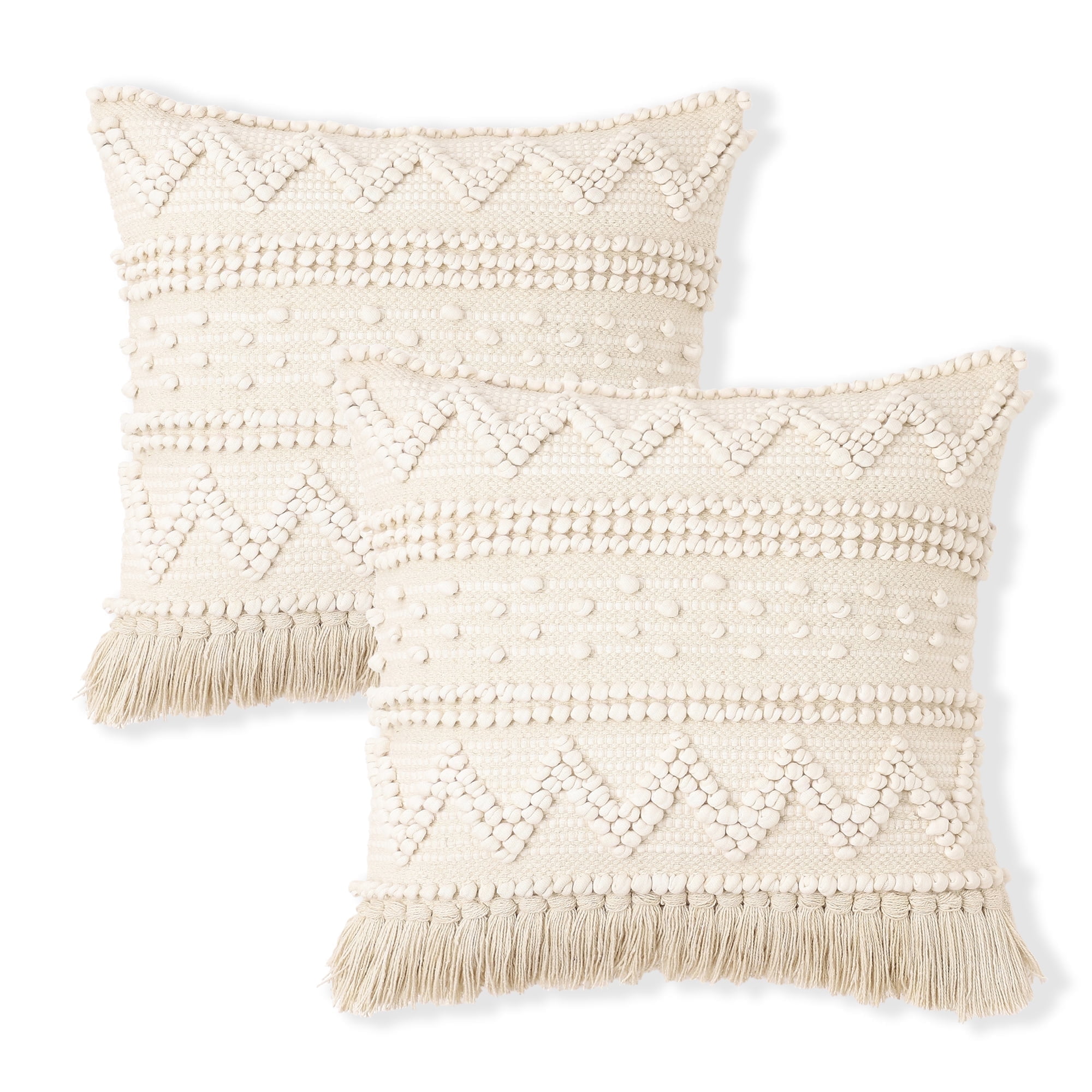 · REDEARTH · Boho Textured Throw Pillow Cushion Covers - Woven Tufted Decorative Farmhouse Cases Set for Couch - Bed - Chair - Dining - Patio - Outdoor - 100% Cotton (18"x18" - Natural) Pack of 2