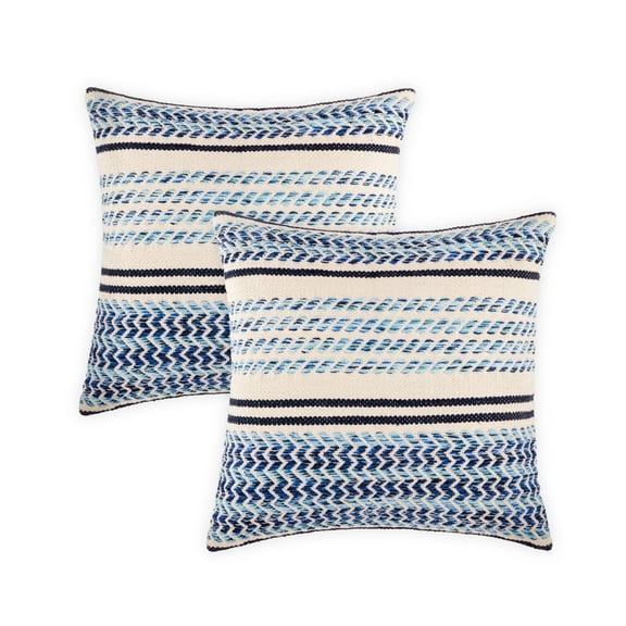 REDEARTH Boho Textured Throw Pillow Cushion Covers - Woven Tufted Decorative Farmhouse Cases Set for Couch - Bed - Chair - Dining - Patio - Outdoor - 100% Cotton (18"x18" - Indigo Natural) Pack of 2