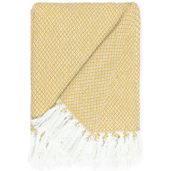 REDEARTH Classic Throw Blanket -Medium Weight Soft Lap Blanket for Sofa Bed Couch Chairs loveseats car, Living, Indoor/Outdoor use 100% Cotton (50x60; Mustard)