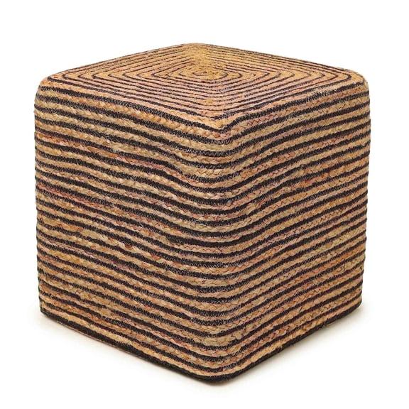 · REDEARTH · Cube Pouf Foot Stool Ottoman - Jute Braided Pouffe Poof Accent Sitting Footrest for The Living Room, Bedroom, Nursery, Patio, Lounge 50% Jute 50% Cotton (14.5"x14.5"x16"; Natural Black)