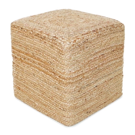 · REDEARTH · Cube Pouf Foot Stool Ottoman - Jute Braided Pouffe Poof Accent Sitting Footrest for The Living Room, Bedroom, Nursery, Patio, Lounge & Other Rooms in The Home (14.5"x14.5"x16"; Natural)