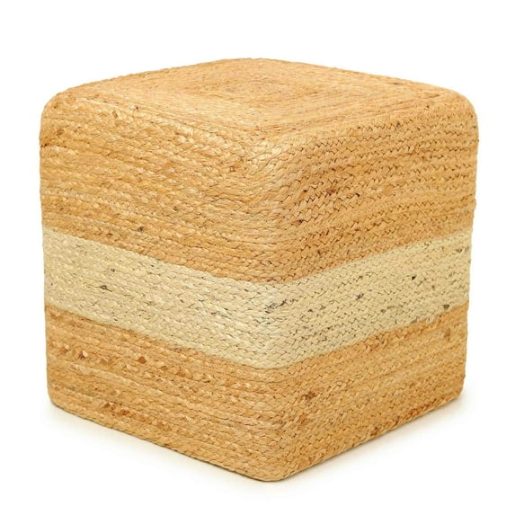 REDEARTH Cube Pouf Foot Stool Ottoman - Jute Braided Pouffe Poof Accent Sitting Footrest for The Living Room, Bedroom, Nursery, Patio, Lounge & Other Rooms in The Home (16”x16”x16”; Natural Ivory)