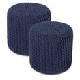 thumbnail image 1 of · REDEARTH · Cylindrical Hand Knitted Pouf - Foot Stool Ottoman - Cord Boho Pouffe - Cotton Round for Home Decor - Living Room - Nursery - Bedroom - Lounge (16"x16"x16") - Navy Blue, Set of 2, 1 of 8