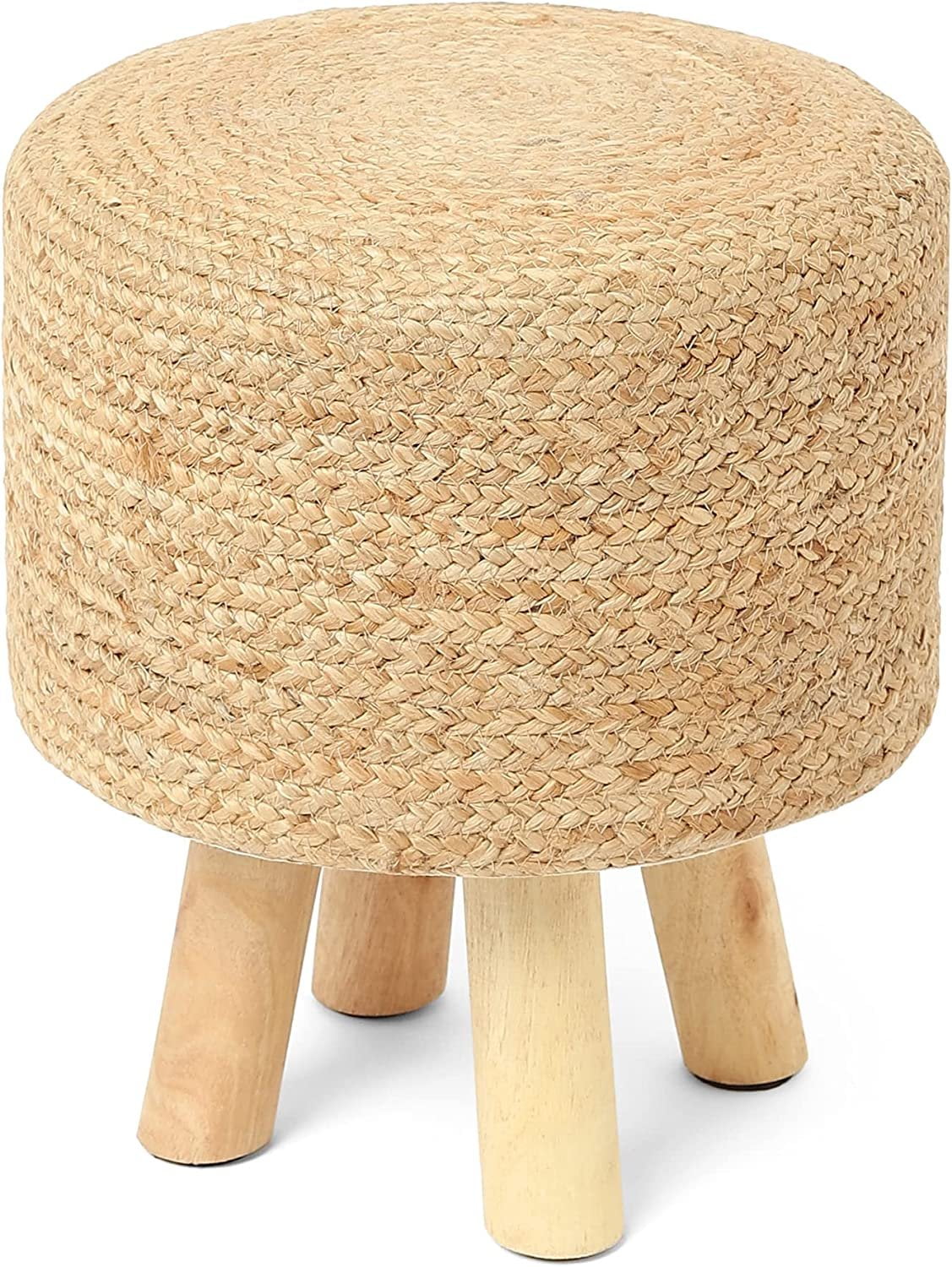 REDEARTH Foot Stool Handmade Wooden 4 Legs Jute Seat Footrest for