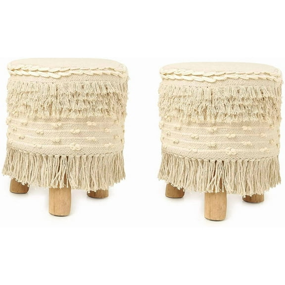 REDEARTH Foot Stool -Handmade Wooden 4 Legs Tufted Seat Footrest for Living Room, Bedroom, Nursery, kidsroom, Patio, Gym; 100% Cotton (16x14x14; Natural)