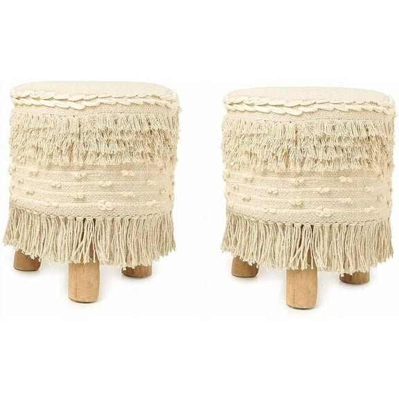 REDEARTH Foot Stool -Handmade Wooden 4 Legs Tufted Seat Footrest for Living Room, Bedroom, Nursery, kidsroom, Patio, Gym; 100% Cotton (16x14x14; Natural)