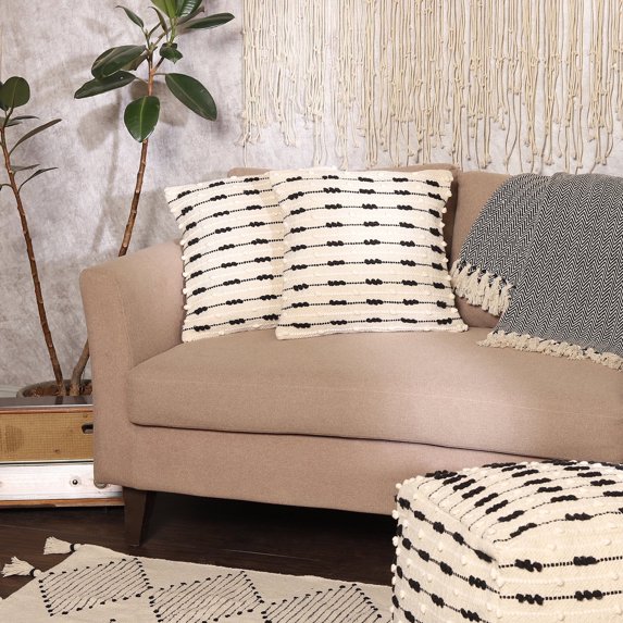 REDEARTH Handmade Boho Throw Pillow Covers - Bohemian Chic Farmhouse Style - Accent Woven Indoor and Outdoor Pillow Cushion Cases for Couch - Bed - Chair - Sofa - Bench – Set of 2-18"x18" - Natural