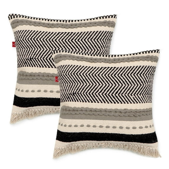 · REDEARTH · Handmade Boho Throw Pillow Covers - Bohemian Chic Farmhouse Style - Accent Woven Indoor and Outdoor Pillow Cushion Cases for Couch, Bed, Chair, Sofa, Bench – Set of 2-18"x18" - Natural