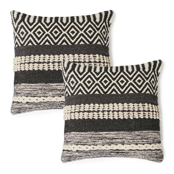 · REDEARTH · Handmade Boho Throw Pillow Covers - Bohemian Chic Farmhouse Style - Accent Woven Indoor and Outdoor Pillow Cushion Cases for Couch - Bed - Chair - Sofa - Benches – Set of 2-18"x18" -