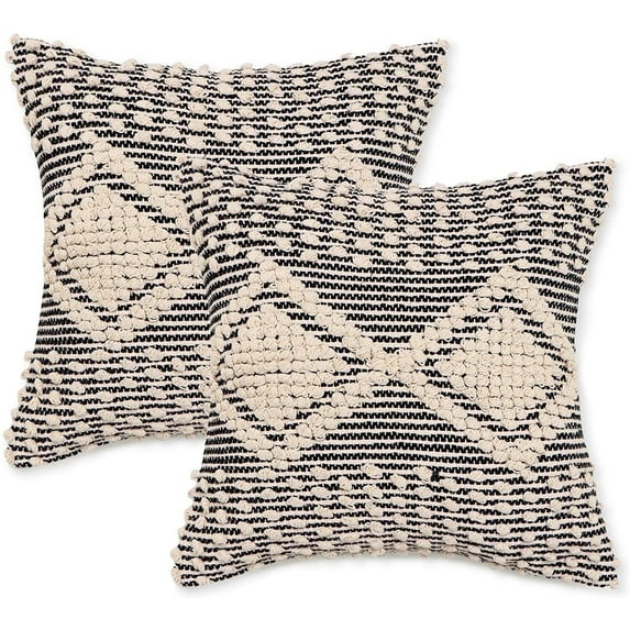 REDEARTH Handmade Boho Throw Pillow Covers - Bohemian Chic Farmhouse Style - Accent Woven Indoor and Outdoor Pillow Cushion Cases for Couch - Bed - Chair - Sofa - Benches – Set of 2 - 18"x18" - Gray