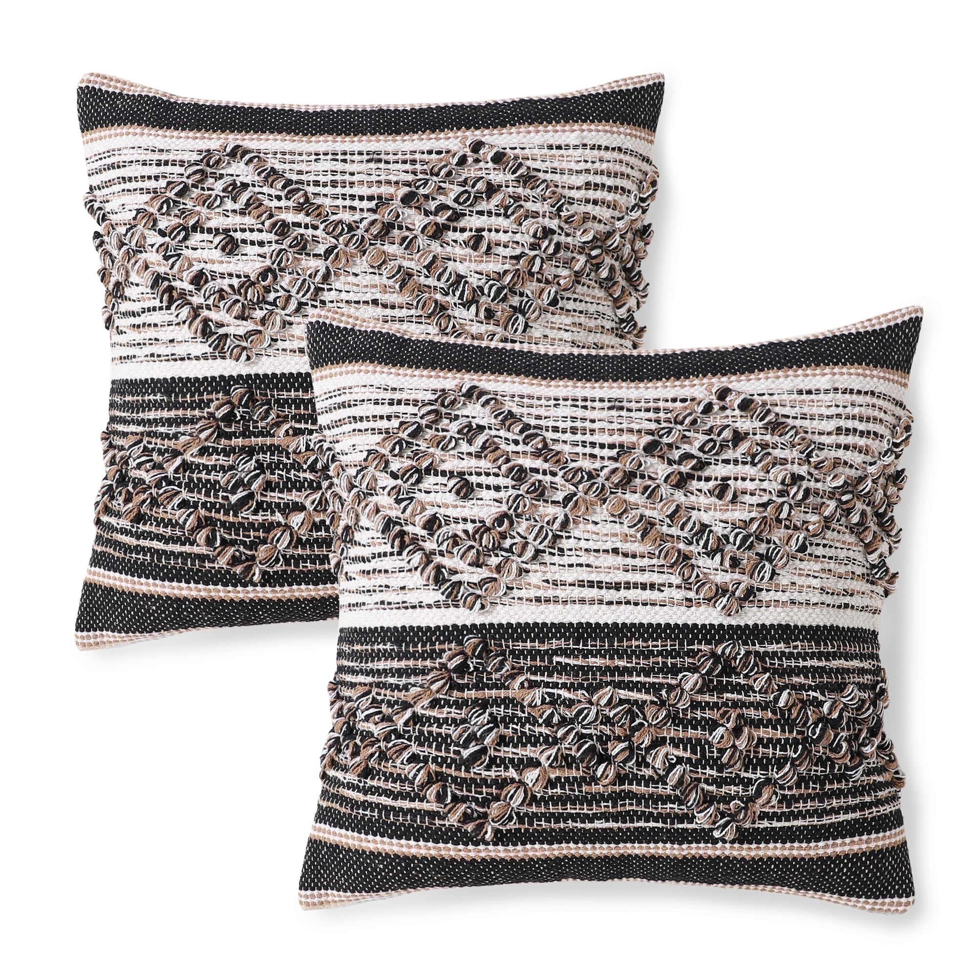 · REDEARTH · Handmade Boho Throw Pillow Covers - Bohemian Chic Farmhouse Style - Accent Woven Indoor and Outdoor Pillow Cushion Cases for Couch - Bed - Sofa - Benches – Set of 2-18"x18", Black Jasper