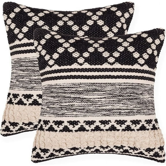 · REDEARTH · Handmade Boho Throw Pillow Covers - Bohemian Chic Farmhouse Style - Accent Woven Indoor and Outdoor Pillow Cushion Cases for Couch - Bed - Sofa – Set of 2-18"x18" - Mosaic Trellis Black