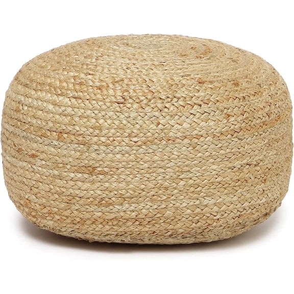 · REDEARTH · Jute Circular Low Pouf Ottoman - Braided Pouffe Accent Sitting Round Footrest for Living Room, Bedroom, Nursery, kidsroom, Patio, Gym; 100% Jute (18"x18"x10"; Natural)