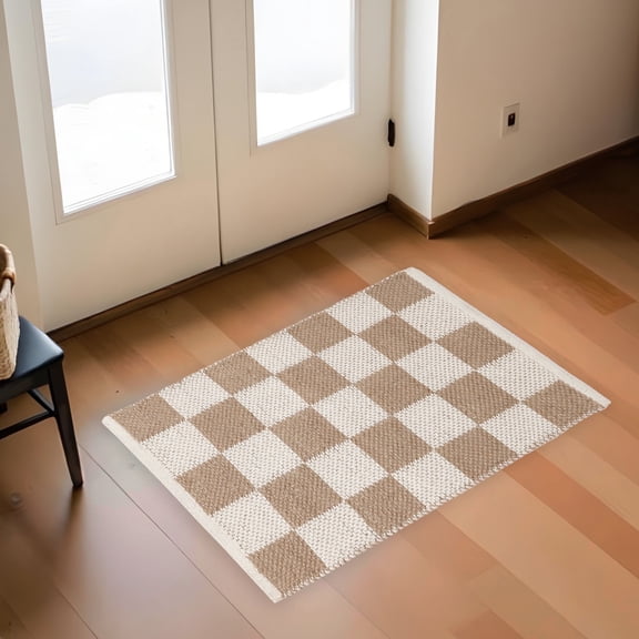 · REDEARTH · Jute Cotton Area Rug, Sustainable Handwoven, Non-Shedding, Soft & Durable – Reversible, Neutral Tones for Home Décor in Living Room, Dining Room, Bedroom (Gridstone Natural, 2'x3')