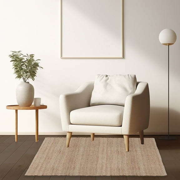 · REDEARTH · Jute Cotton Area Rug - 5'x8' Rectangular Rug, Sustainable Handwoven, Non-Shedding, Soft & Durable – Reversible, Neutral Tones for Home Décor in Living Room, Dining Room, Bedroom