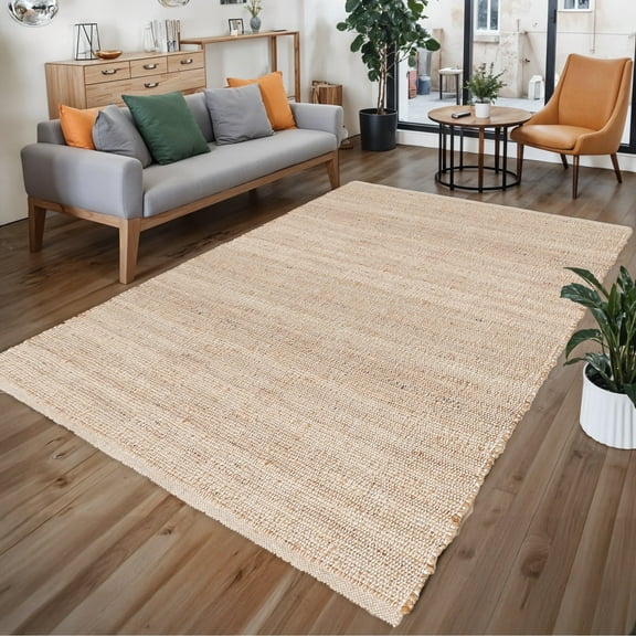 · REDEARTH · Jute Cotton Area Rug - 8'x10' Rectangular Rug, Sustainable Handwoven, Non-Shedding, Soft & Durable – Reversible, Neutral Tones for Home Décor in Living Room, Dining Room, Bedroom