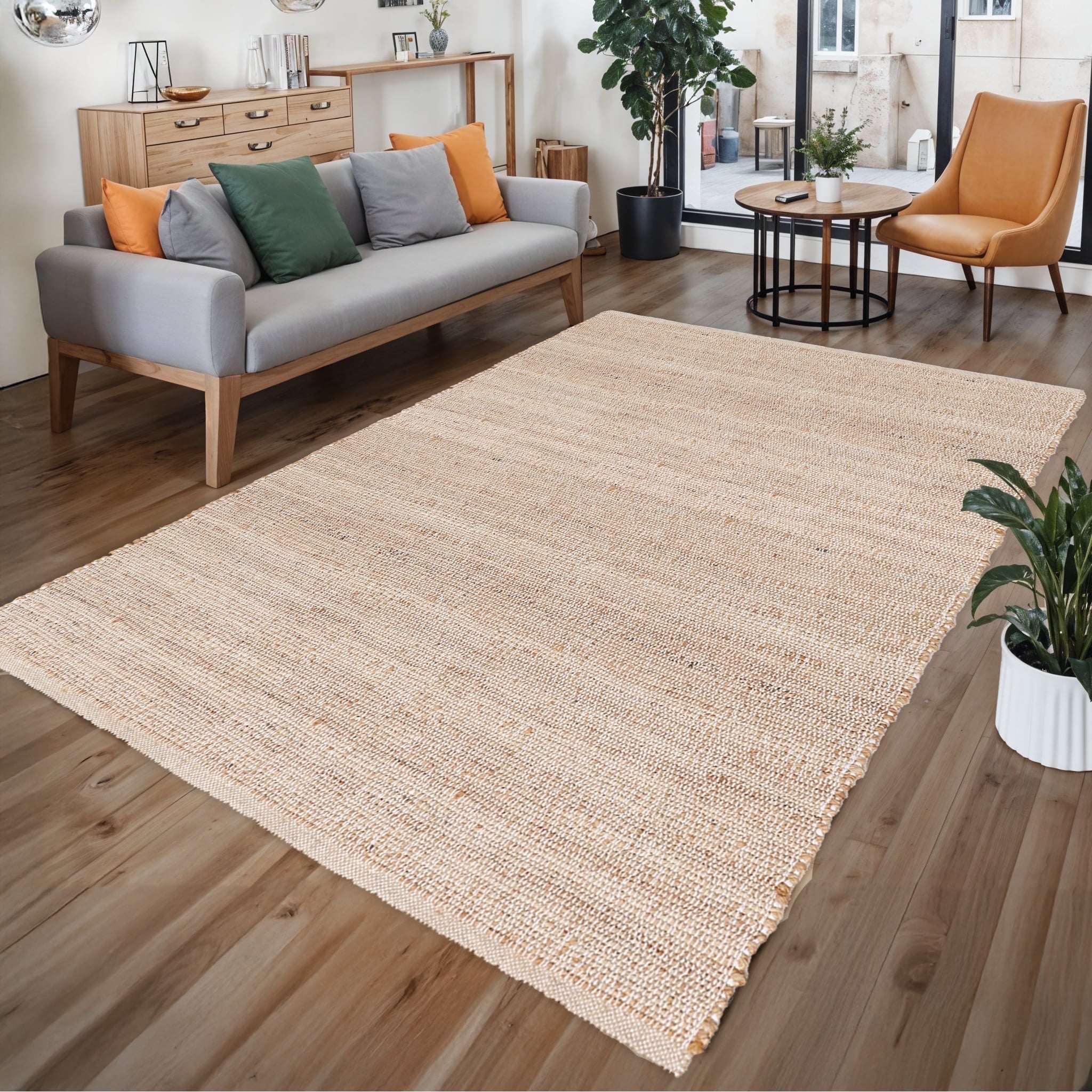 · REDEARTH · Jute Cotton Area Rug - 9'x12' Rectangular Rug, Sustainable Handwoven, Non-Shedding, Soft & Durable – Reversible, Neutral Tones for Home Décor in Living Room, Dining Room, Bedroom