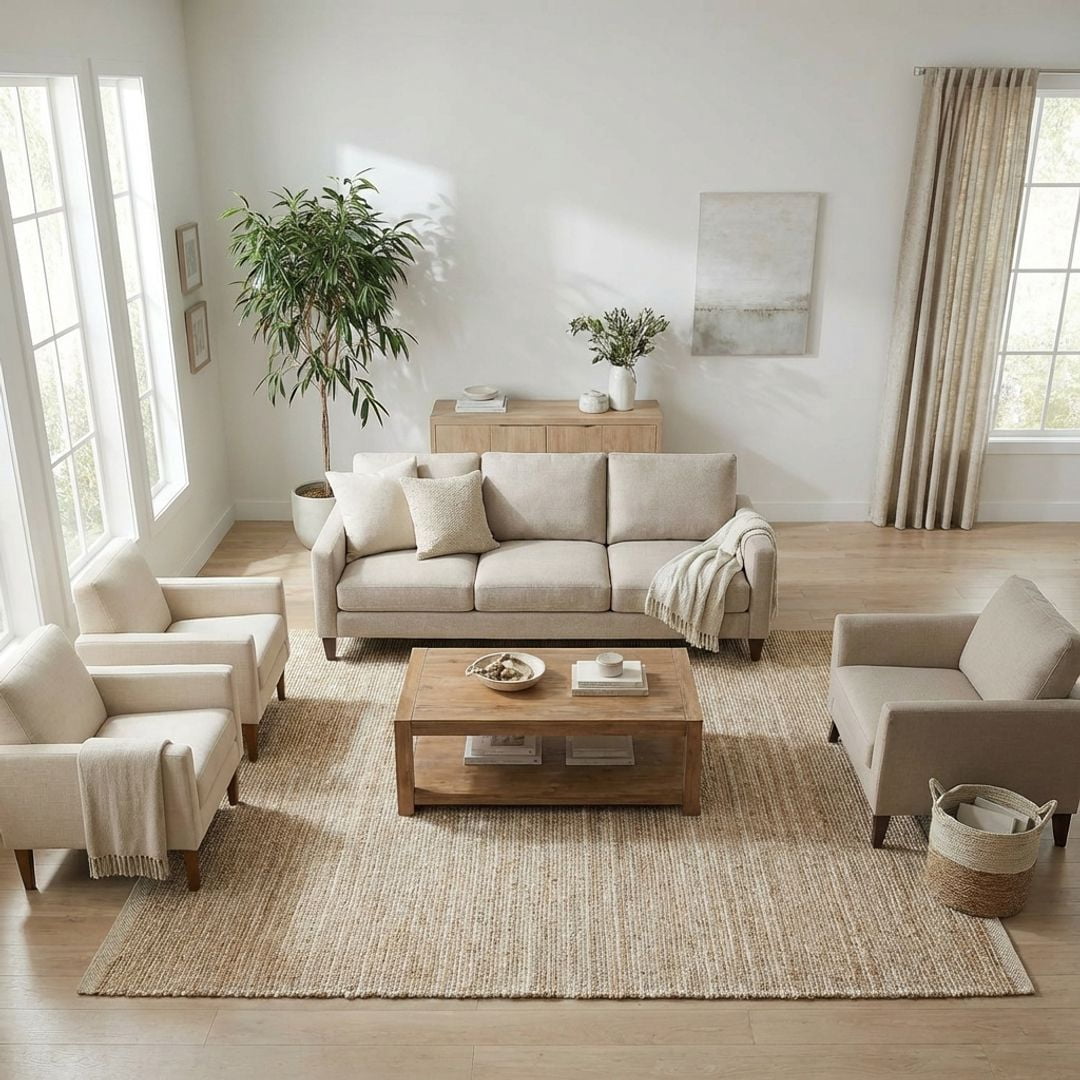 · REDEARTH · Jute Cotton Area Rug - 9'x12' Rectangular Rug, Sustainable Handwoven, Non-Shedding, Soft & Durable – Reversible, Neutral Tones for Home Décor in Living Room, Dining Room, Bedroom