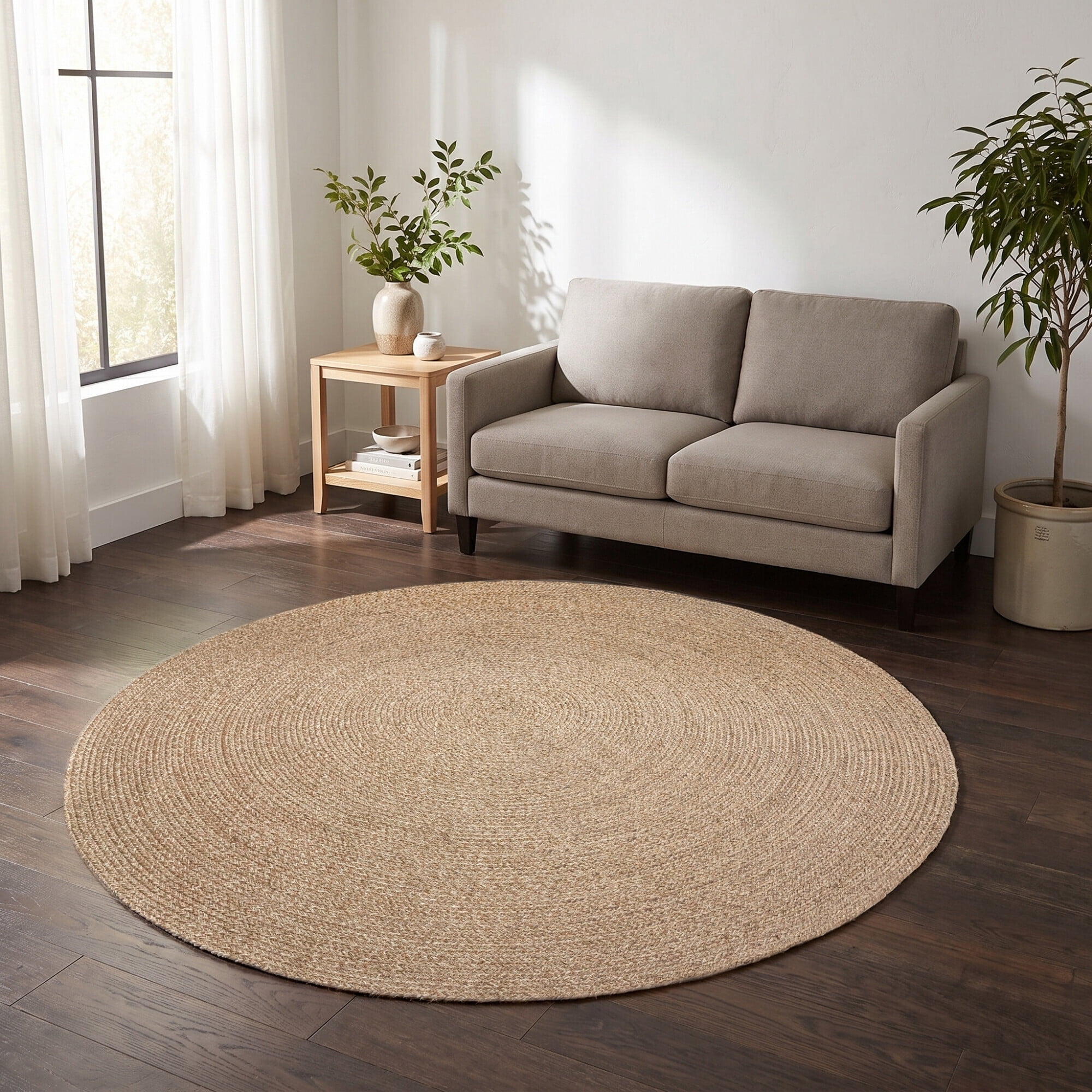 REDEARTH Jute Cotton Braided Reversible Boho Round Area Rug, Handwoven ...