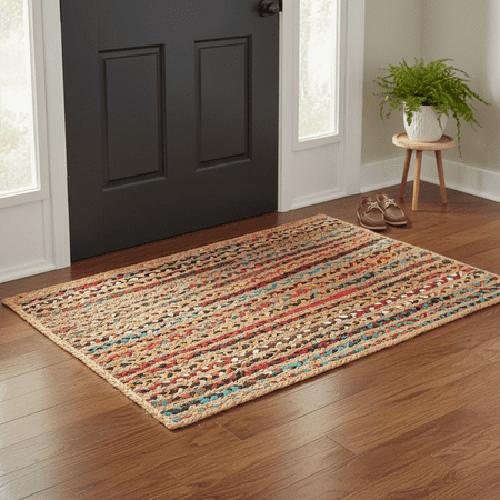 · REDEARTH · Jute Cotton Chindi Area Rug - 2'x3' Rectangular Rug, Handwoven, Non-Shedding, Soft & Durable – Multi Tones for Home Décor in Living Room, Dining Room, Bedroom