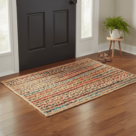 · REDEARTH · Jute Cotton Chindi Area Rug - 2'x3' Rectangular Rug, Handwoven, Non-Shedding, Soft & Durable – Multi Tones for Home Décor in Living Room, Dining Room, Bedroom