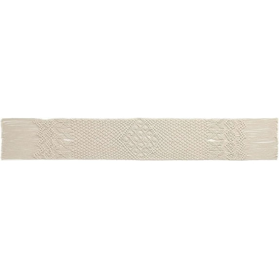 · REDEARTH · Macrame Table Runner-Hand Woven Exquisite Artisan Made Boho Decorative Table Linen for Dining Table, Coffee Table, Console, Dresser; 100% Cotton (13"x86"; Natural)