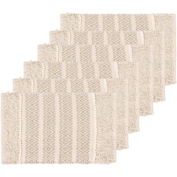 · REDEARTH · Placemats-Hand Woven Exquisite Artisan Made Boho Decorative Table Linen for Dining Table, Coffee Table, Console, Dresser; 100% Cotton (13"x20"; Natural) Set of 6