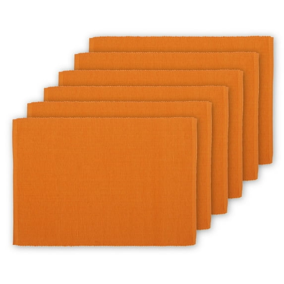 REDEARTH Placemats-Solid Ribbed Woven Table Linen for Square, Round, Rectangle Dining Table, Coffee Table, Console, Dresser; 100% Cotton (14x20; Burnt Orange) Set of 6