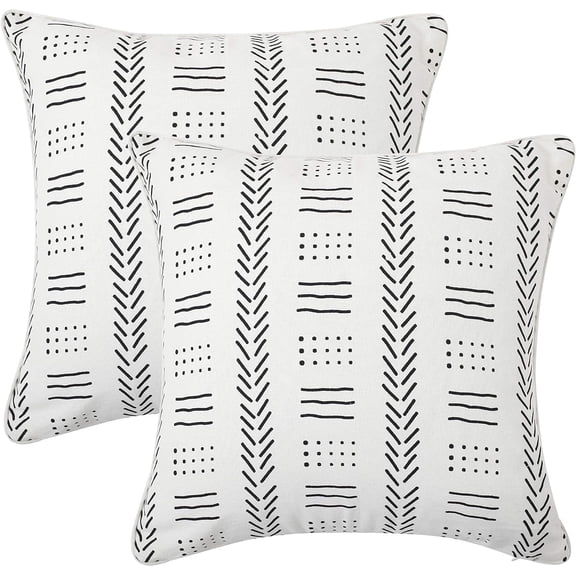 · REDEARTH · Printed Throw Pillow Cushion Covers-Woven Decorative Farmhouse Cases Set for Couch, Sofa, Bed, Chair, Dining, Patio, Outdoor, car; 100% Cotton (18"x18"; Ivory) Pack of 2