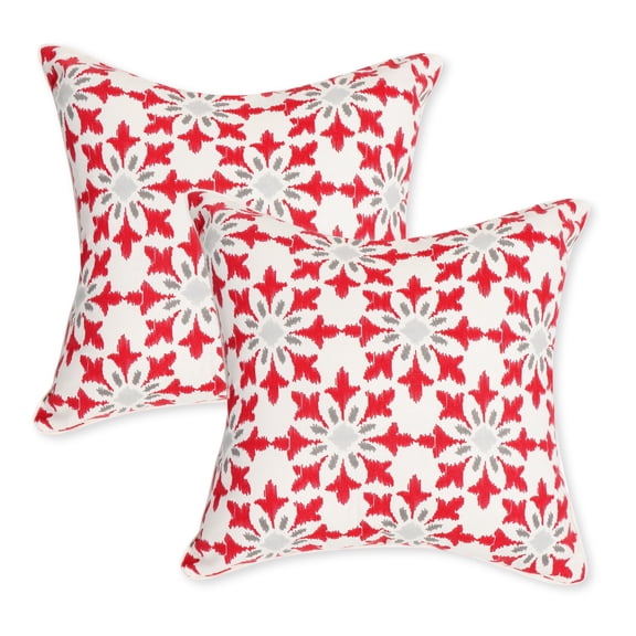 REDEARTH Printed Throw Pillow Cushion Covers-Woven Decorative Farmhouse Cases Set for Couch, Sofa, Bed, Chair, Dining, Patio, Outdoor, car; 100% Cotton (18x18; Red1) Pack of 2