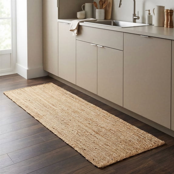 · REDEARTH · Rectangular Area Rug - 2'x6' Braided Natural Jute with Non-Skid Backing - Handwoven Boho Rug for Bedroom, Kitchen, Living Room - Farmhouse Aesthetic Home Decor - Durable Handmade Rug