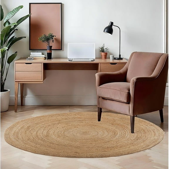 · REDEARTH · Round Area Rug - 5 Feet Braided Natural Jute Rug- Artisan Made Reversible Boho Jute Rugs for Bedroom - Kitchen - Living Room - Farmhouse - Home Decor - Handmade Rustic Vintage Décor