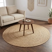 REDEARTH   Round Area Rug - 5 Feet Braided Natural Jute Rug- Artisan Made Reversible Boho Jute Rugs for Bedroom - Kitchen - Living Room - Farmhouse - Home Decor - Handmade Rustic Vintage D cor