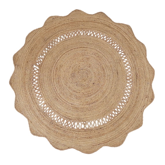 · REDEARTH · Round Area Rug - 5 Feet Braided Scalloped Desert Wave Natural Jute Rug- Artisan Made Boho Jute Patterned Rugs for Bedroom, Kitchen, Living Room, Farmhouse, Handmade Vintage Decor