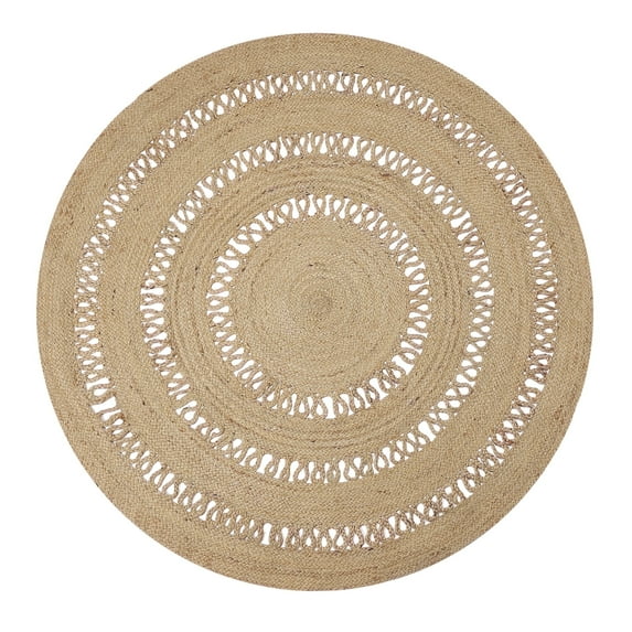 · REDEARTH · Round Area Rug - 5 Feet Braided Scalloped Earthy Trails Jute Rug- Artisan Made Boho Jute Patterned Rugs for Bedroom, Kitchen, Living Room, Farmhouse, Aesthetic, Handmade Vintage Décor
