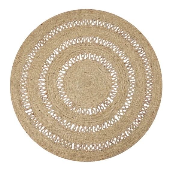 · REDEARTH · Round Area Rug - 6 Feet Braided Scalloped Earthy Trails Jute Rug- Artisan Made Boho Jute Patterned Rugs for Bedroom, Kitchen, Living Room, Farmhouse, Aesthetic, Handmade Vintage Décor