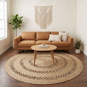 · REDEARTH · Round Area Rug - 8 Feet Braided Scalloped Earthy Trails Jute Rug- Artisan Made Boho Jute Patterned Rugs for Bedroom, Kitchen, Living Room, Farmhous