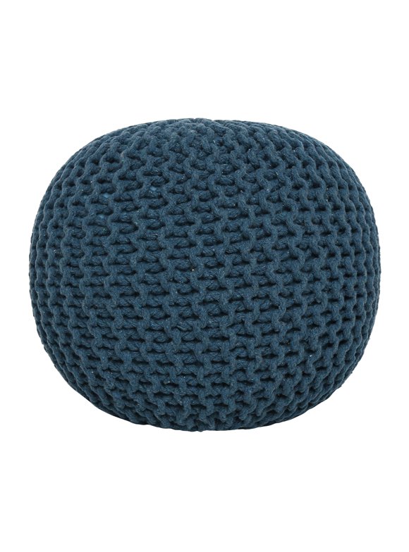 REDEARTH Round Pouf Bean Bag Ottoman - Foot Stool Hand Knitted - Home Decor Pouffe Stuffed - Cable Boho Poof Beanbag Footrest for Living Room - Nursery - Bedroom - Patio (19.5"x19.5"x14") - Teal