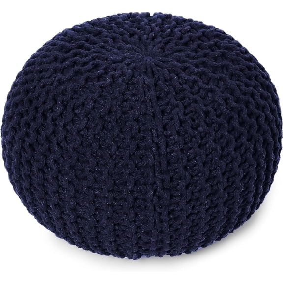 · REDEARTH · Round Pouf Foot Stool Bean Bag Ottoman - Cable Knitted Cord Boho Pouffe - Poof Accent Bean Bag - Handmade by Artisans for Living Room - Bedroom (19.5"x19.5"x14") - Navy Blue