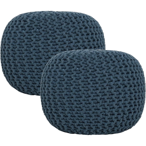 · REDEARTH · Round Pouf Foot Stool Bean Bag Ottoman - Hand Knitted Boho Pouffe - Home Decor Poof - Stuffed Foot Rest for Living Room - Nursery - Bedroom - Patio (19.5"x19.5"x14") - Teal, Set of 2