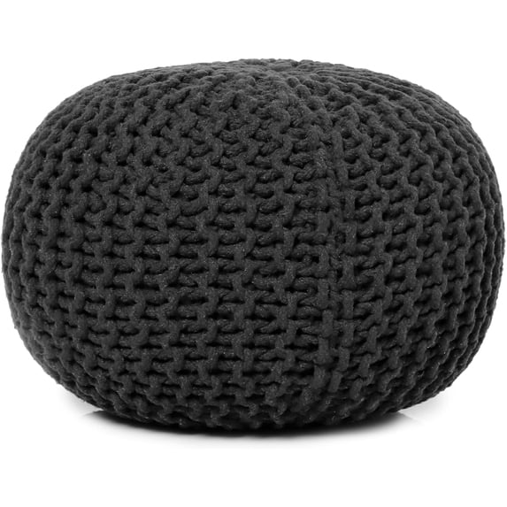 REDEARTH Round Pouf Foot Stool Ottoman -Cotton Hand Knitted Dori Pouffe, Cord Boho Home Dcor, Stuffed Cable Poof Accent Chair for Living Room, Bedroom, Nursery, Kidsroom 19.5"x19.5"x14"; Dark Gray